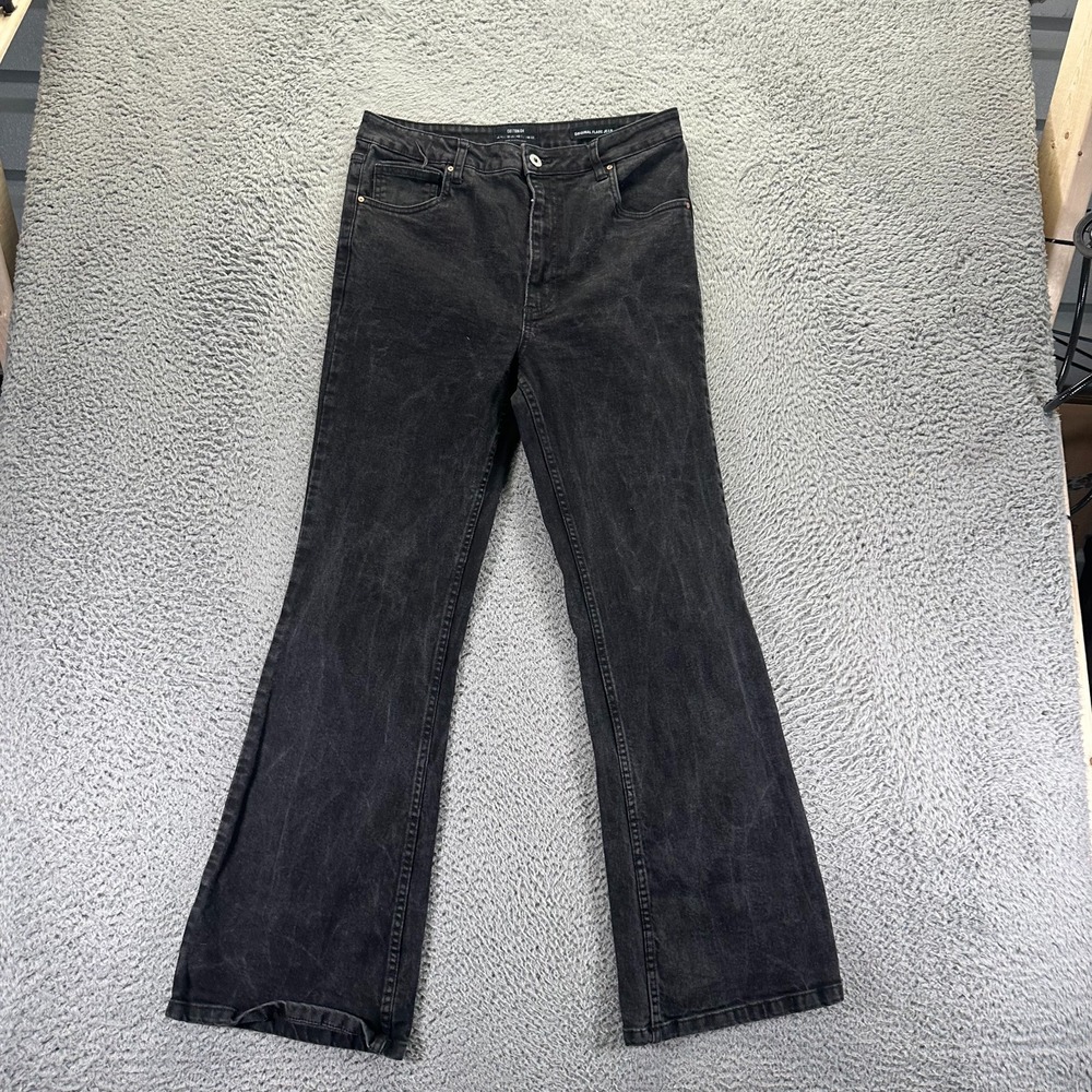 Cotton On Jeans Womens 10 Black‎ Cotton Denim Flared Workwear Travel Stretch